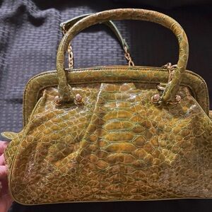 MCM Rare Green Crocodile-Embossed Satchel